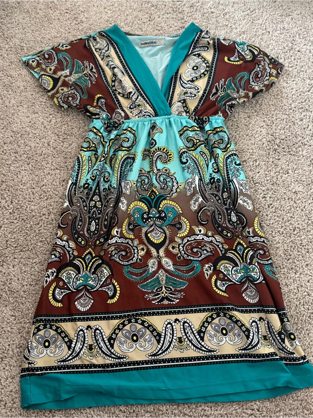 bailey blue Teal and Brown Paisley Midi Dress